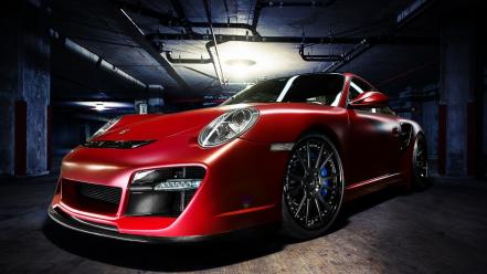 Red cars porsche 911 turbo garage wallpaper