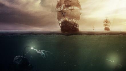 Ships pirates anglerfish wallpaper