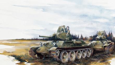 Soldiers tanks artwork t-34 wallpaper