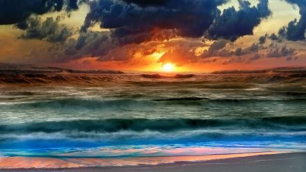 Sunset landscapes nature waves wallpaper