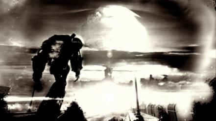 Black and white monochrome starcraft ii nuclear explosion wallpaper