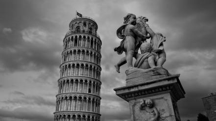 Black and white tower pisa italy leaning wallpaper