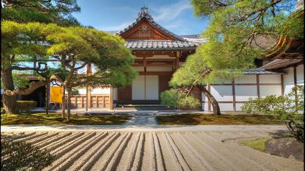Japan sand trees garden asia temple david panevin wallpaper