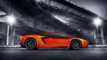 Lights orange bridges lamborghini aventador wallpaper