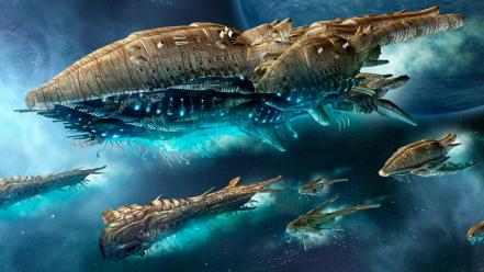 Outer space futuristic endless science fiction fleet game wallpaper