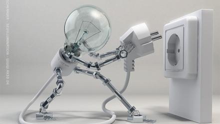 Robots digital art light bulbs wallpaper