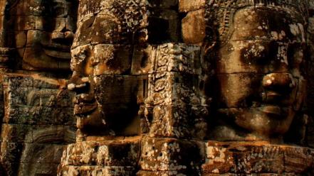 Ruins rock buddha cambodia statues angkor wat faces wallpaper