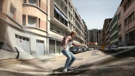 Streets cars surrealism surreal unreal photomanipulation impossible wallpaper