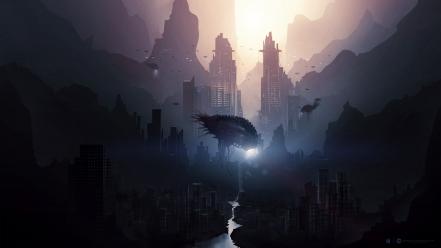 Cityscapes digital art science fiction desktopography cities wallpaper