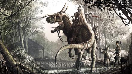 Dinosaurs fantasy art artwork wallpaper