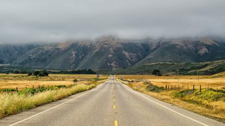Fields hills fog mist usa california roads wallpaper