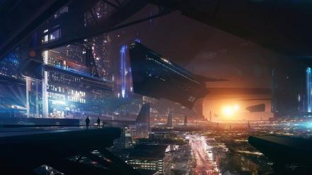 Futuristic fantasy art cities wallpaper