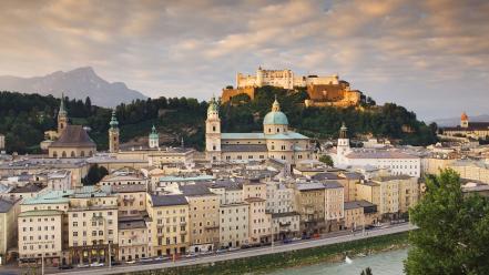 Landscapes nature old austria town castle salzburg wallpaper