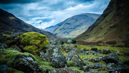 Mountains clouds landscapes nature stones scotland moss wallpaper