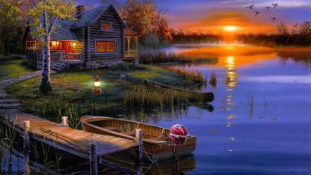 Paintings landscapes boats drawings lakes skies wallpaper