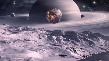 Planets moon saturn digital art science fiction wallpaper