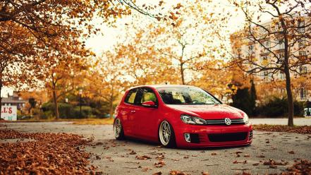 Nature trees cars leaves red wolksvagen autumn wallpaper