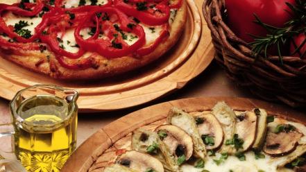 Oil food pizza mushrooms garlic wallpaper