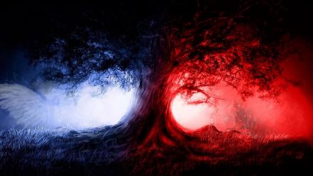 Wolves angel red and blue wallpaper