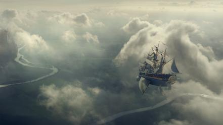Clouds flying ship wallpaper