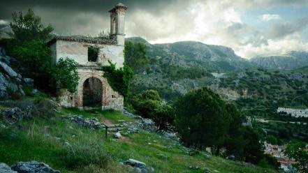 Clouds landscapes ruins storm stones europe spain wallpaper