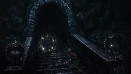 Creepy cave dark statues corpse wallpaper