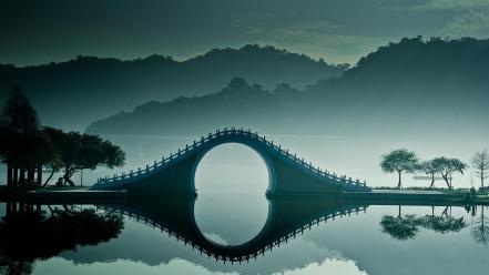Nature bridges taiwan lakes reflections wallpaper