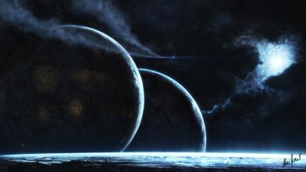 Outer space stars planets digital art science fiction wallpaper