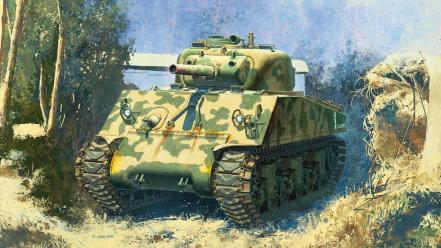 War military sherman tanks artwork wallpaper
