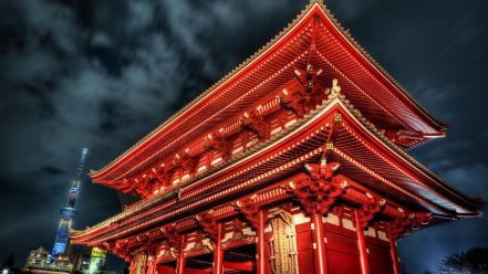 Buildings temples night sky japanese architecture asakusa wallpaper