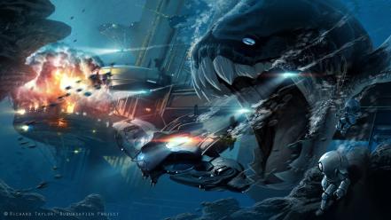 Monsters deep sea science fiction artwork underwater wallpaper