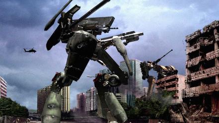 Ruins robots destruction cities gundam battle wallpaper