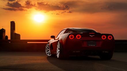 Sunset cars red chevrolet corvette z06 taillights wallpaper