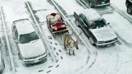 Winter snow cars christmas reindeer wallpaper