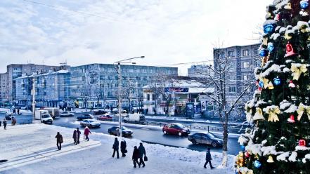 Winter snow trees russia christmas cities kaluga wallpaper