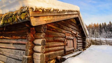 Cabin house cottage snowy rest sky lovely wallpaper