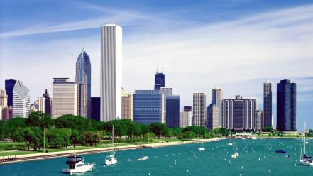 Cityscapes chicago lake michigan illinois cities skyline wallpaper