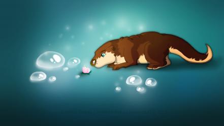 Flowers bubbles otters artwork wallpaper