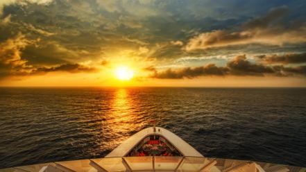 Sunset ocean clouds boats seascapes wallpaper