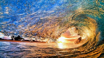 Water sunset waves surfing sea wallpaper