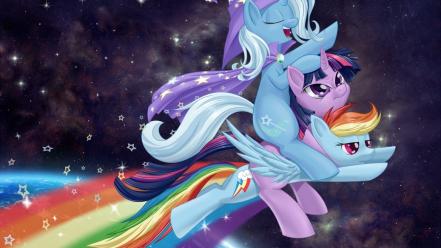 Wizard rainbow dash twilight sparkle riding trixie space wallpaper
