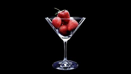 Glass fruits strawberries black background wallpaper