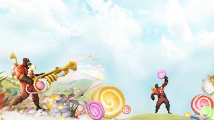 Rainbows trumpets team fortress 2 pyro candyland wallpaper
