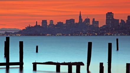 Water cityscapes pier california san francisco dusk wallpaper