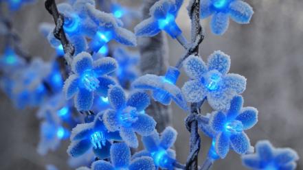 Blue snow lights plastic christmas macro wallpaper