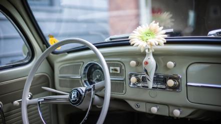 Flowers old cars interior volkswagen beetle wallpaper