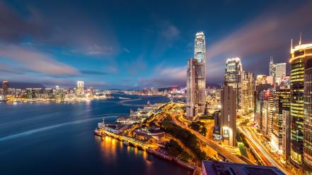 Night lights hong kong rivers cities wallpaper