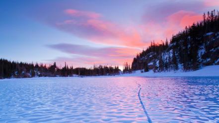 Sunset landscapes nature frozen lake natural wallpaper