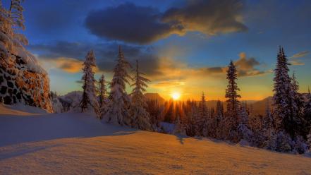 Sunset snow paradise wallpaper