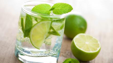 Water glass fruits limes mint drinks mojito wallpaper